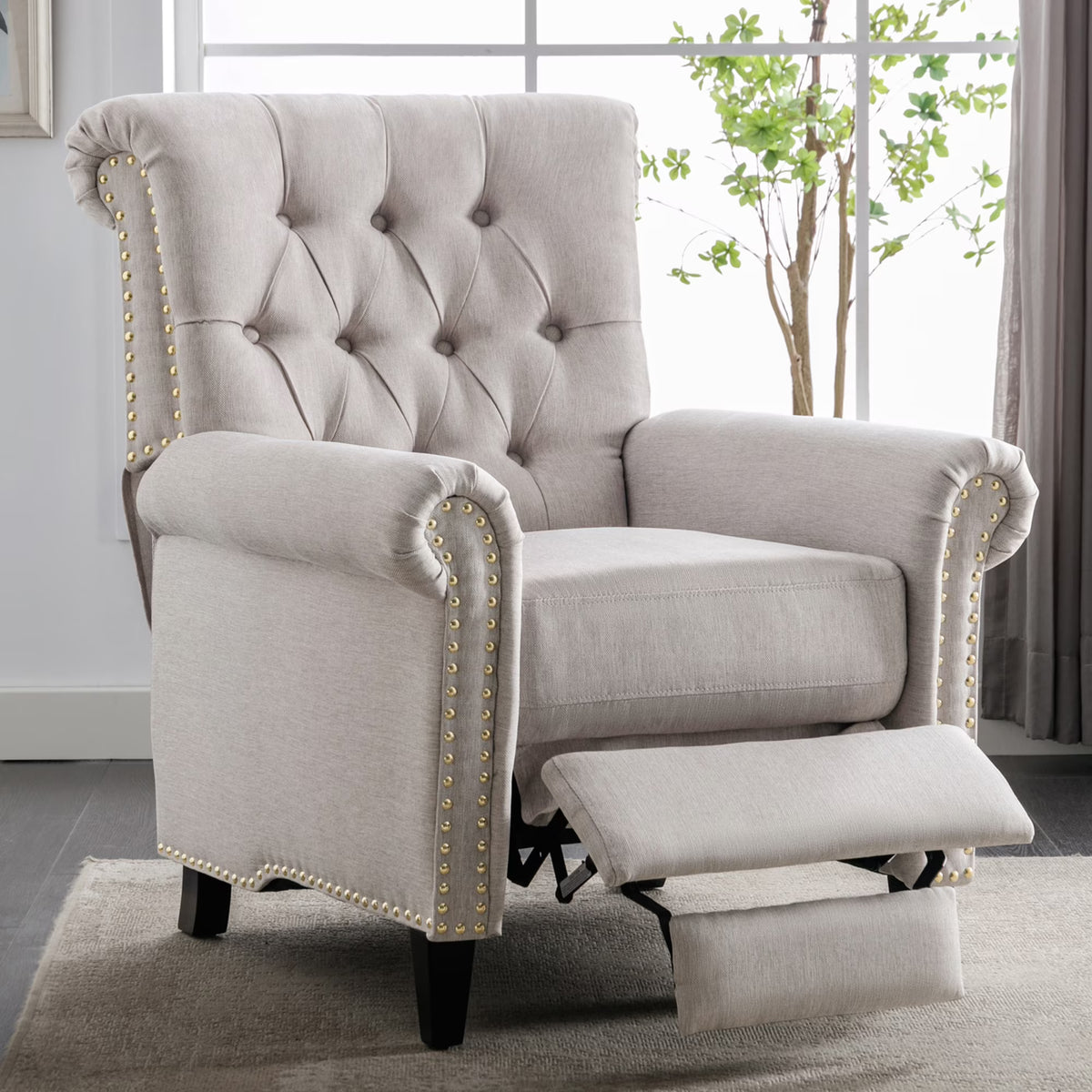 Tan Linen Tufted Recliner Single Sofa W501