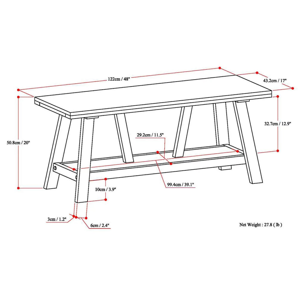 Solid Wood 48" Entryway Bench S6972
