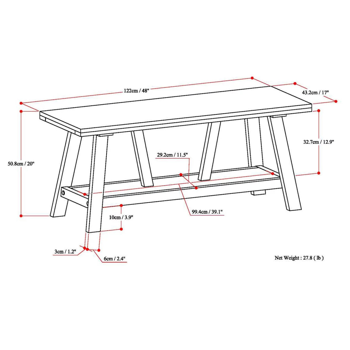 Solid Wood 48" Entryway Bench S6972