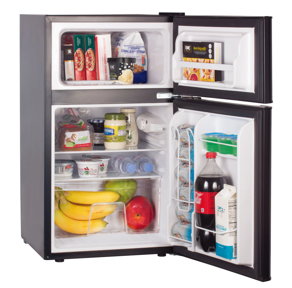 3.2 Cu Ft Two Door Mini Fridge with Freezer, Black B168