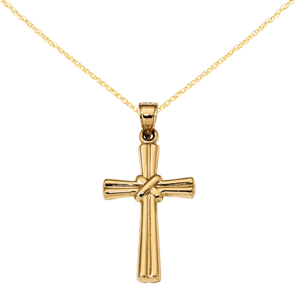 14 Karat Yellow Gold Hollow Cross Pendant with 18-inch Chain H22920