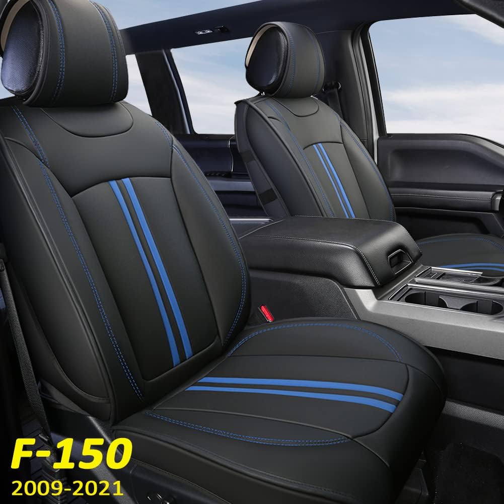 Front Seat Covers Faux Leather Pickup Trucks Seat Protectors (Black+Beige) F2043
