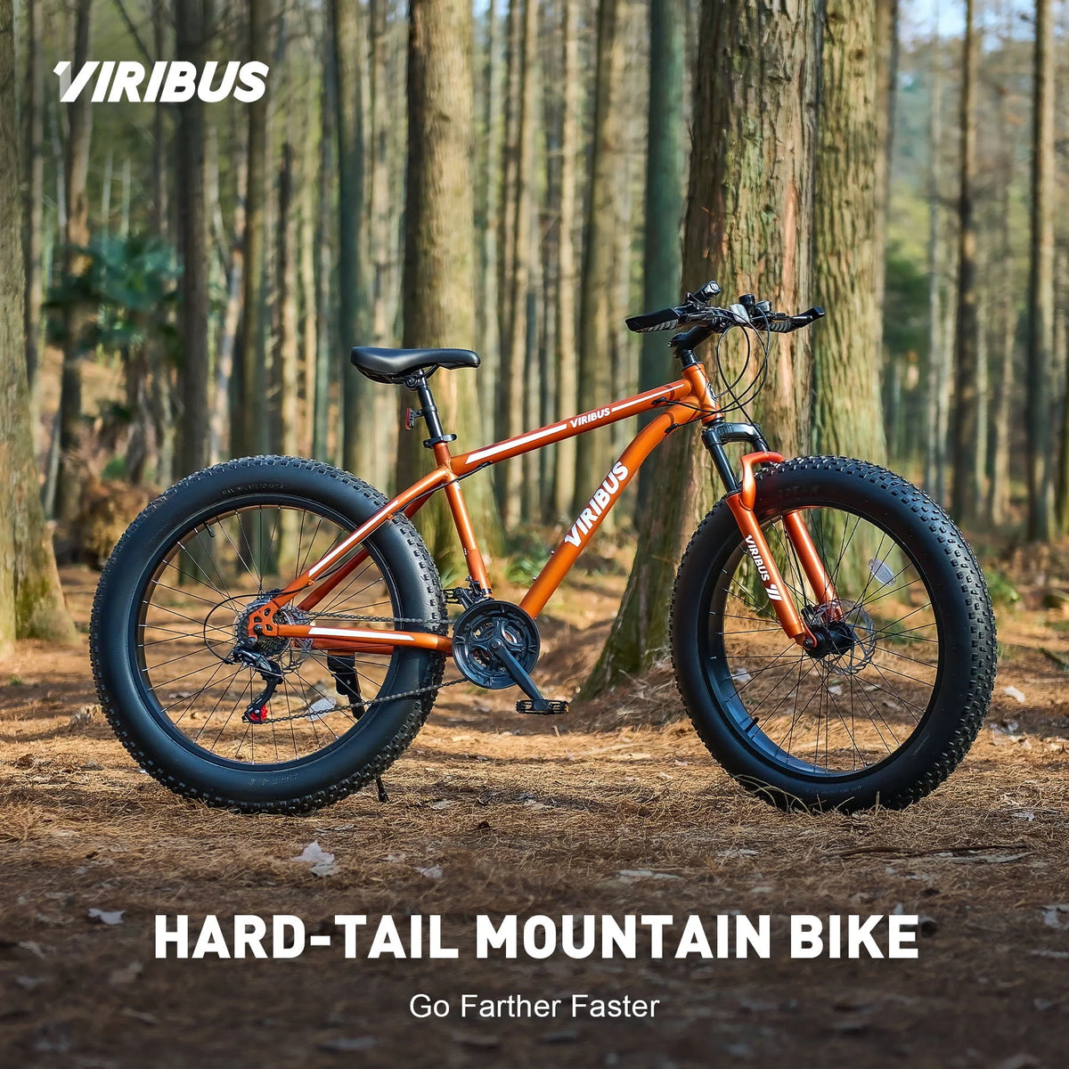 26 Fat Tire Mountain Bike with Front Suspension 21 Speeds Disc Brakes Orange K16950