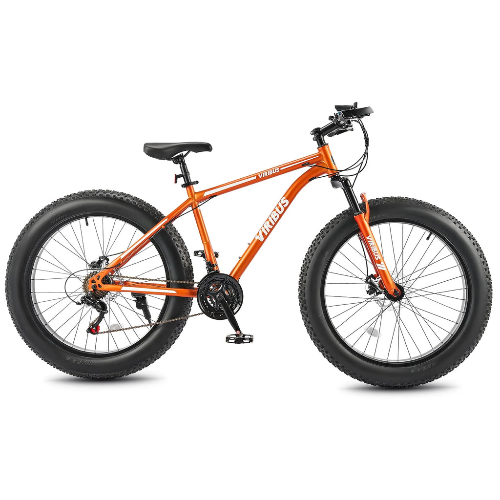 26 Fat Tire Mountain Bike with Front Suspension 21 Speeds Disc Brakes Orange K16950