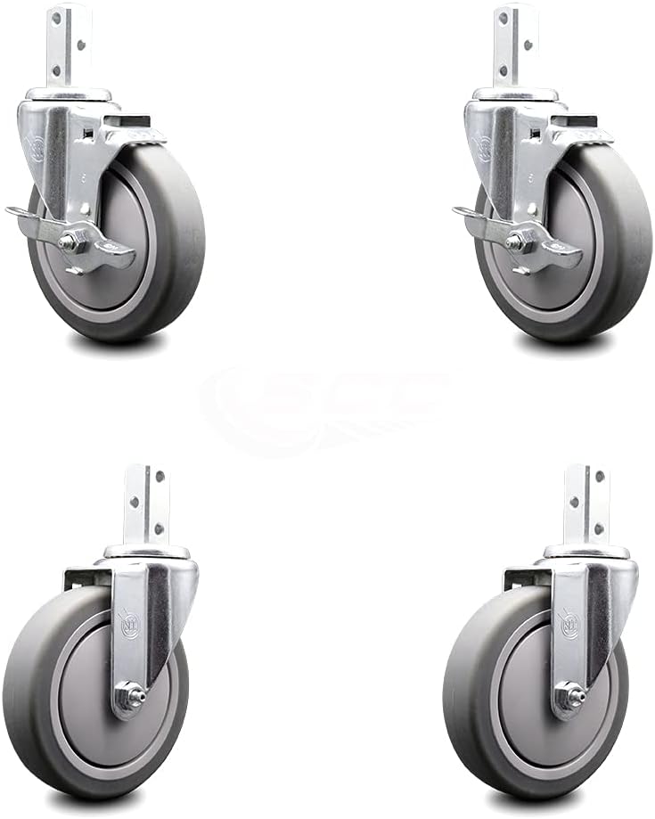 Swivel Square Stem Caster Set 4 with Gray Thermoplastic Rubber Wheel F22200