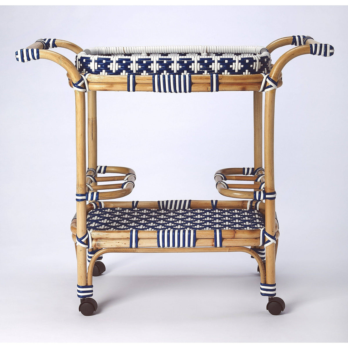 Blue & White Rattan Bar Cart U1262