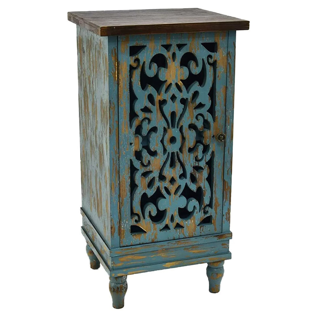 Teal Wooden End Table with Carved Legs B6438