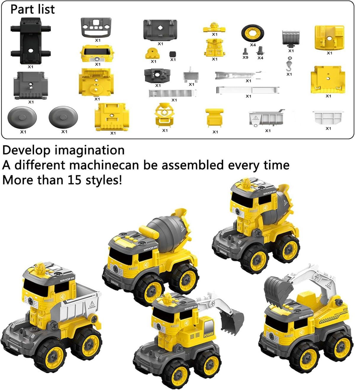 5 in one Construction Truck Take Apart Toy with Electric Drill K234502