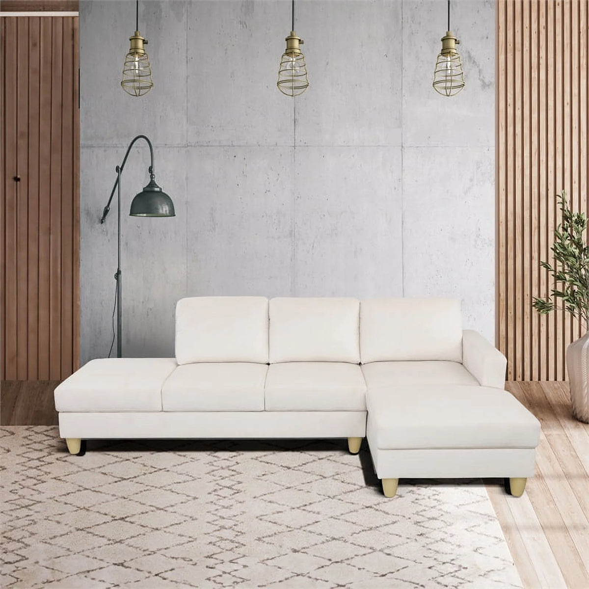 White Microfiber L Shaped 2-Piece Sofa Set E1443