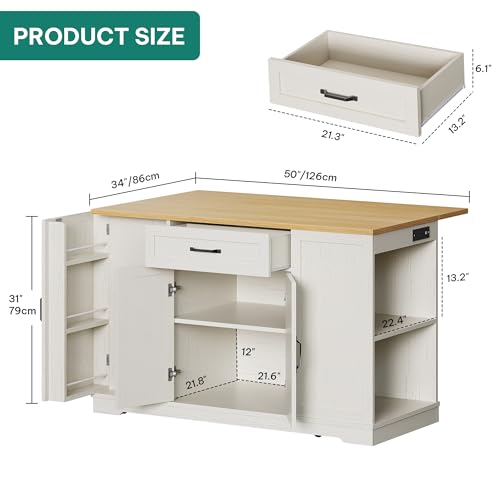 50" Rolling Kitchen Island with Drop Leaf O9569