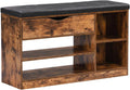 Rustic Brown Shoe Bench with Drawer and Cushion T9647