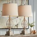 Country Cottage Table Lamps Set of 2 Light Oak Orb Cage Oatmeal Drum Shade N677
