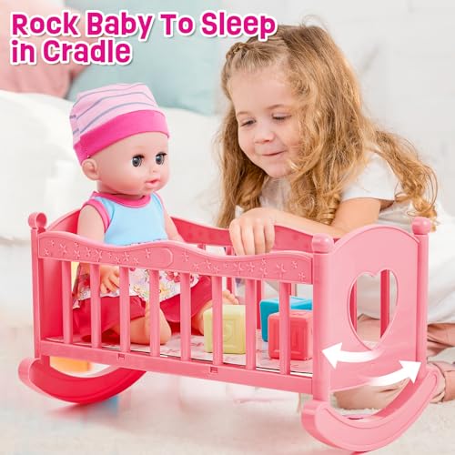 12in Baby Doll Crib and High Chair Set with 20pcs Accessories B101803
