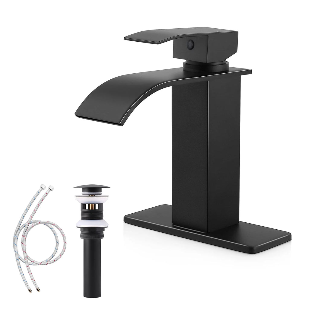 Black Stainless Steel Single Handle Waterfall Bathroom Faucet T143174
