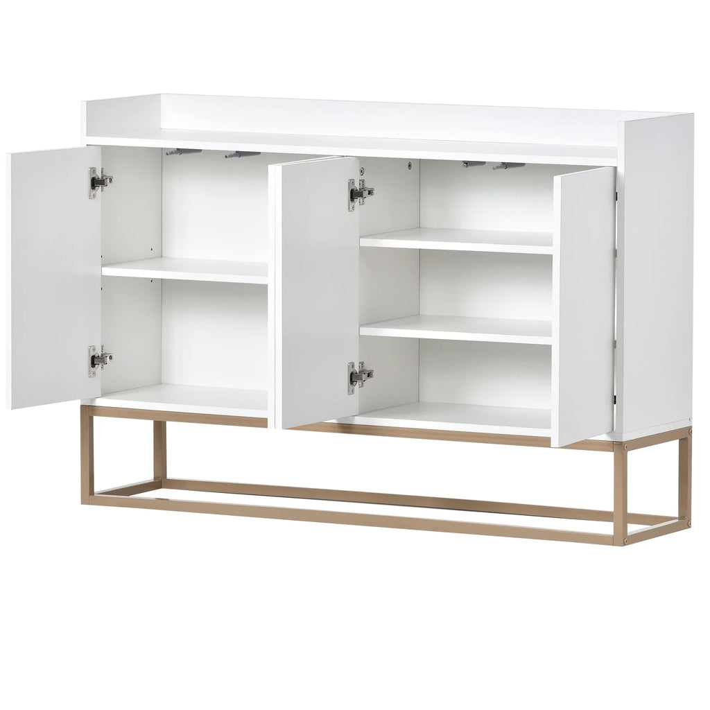 White Wooden Storage Cabinet with Metal Legs and Adjustable Shelves C345