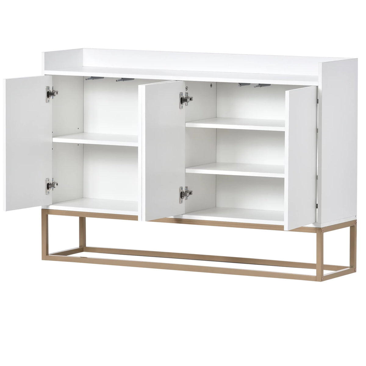 White Wooden Storage Cabinet with Metal Legs and Adjustable Shelves C345