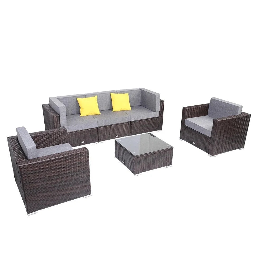 6 Pieces PE Wicker Rattan Corner Sofa Set S462218