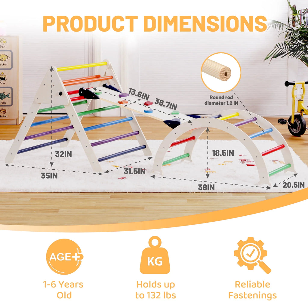 4-in-1 Wooden Pikler Climbing Triangle with Ramp and Arch M551826