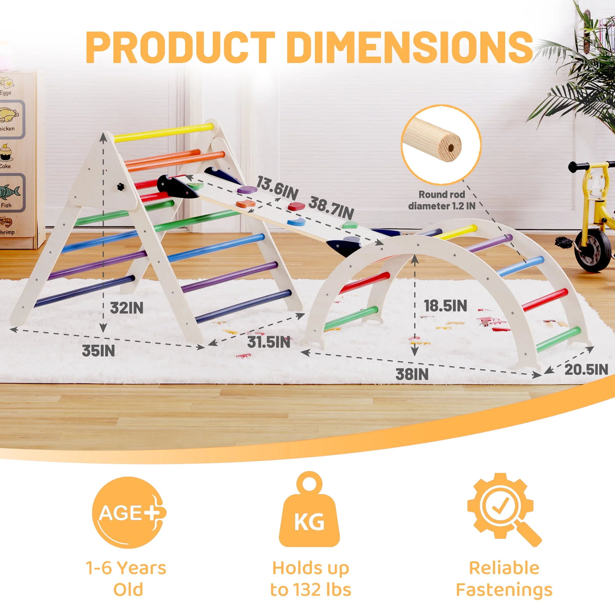 4-in-1 Wooden Pikler Climbing Triangle with Ramp and Arch M551826