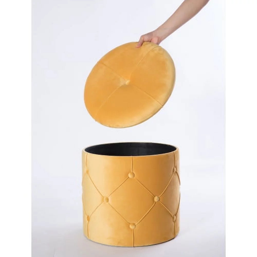 Round Wooden Velvet Ottoman Stool with Lid B709