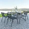 Rectangular Metal Patio Table & Chairs Set with Tempered Glass Top and 4 Black Aluminum Stacking Chairs F18209