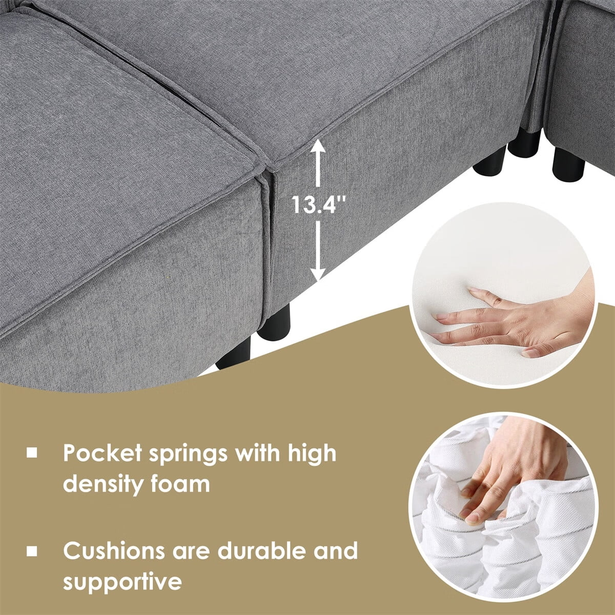 97\*74" Chenille Fabric L-shaped Sectional Sofa with Chaise Lounge G7198