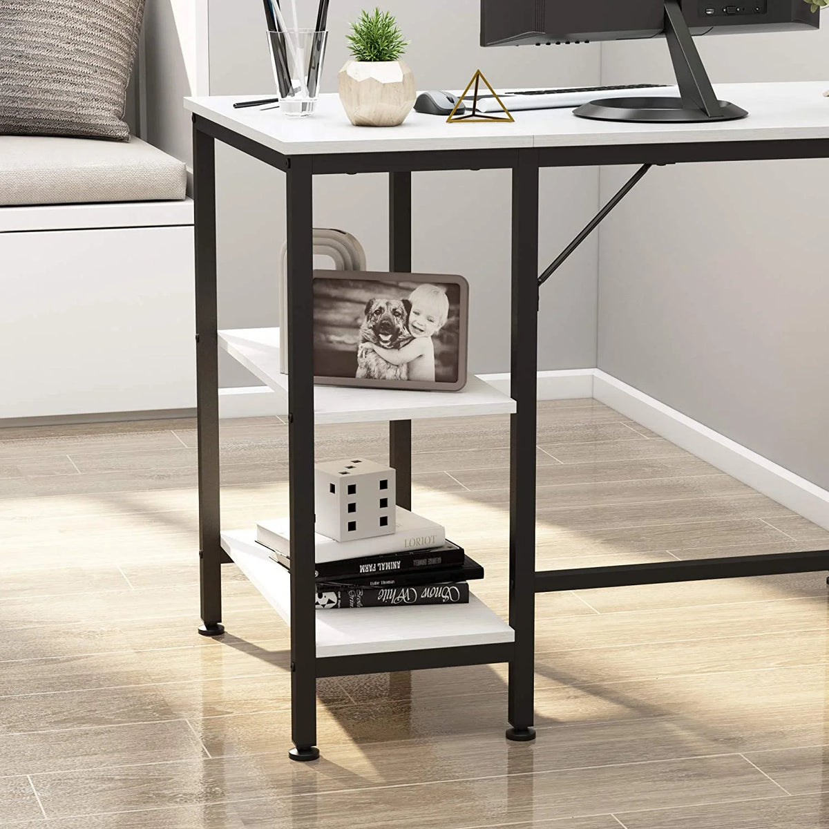 Small Home Office Computer Desk with Wooden Storage Shelf B326