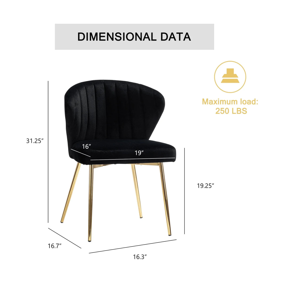 Black Velvet Upholstered Wingback Dining Chairs Set of 4 with Metal Legs P972