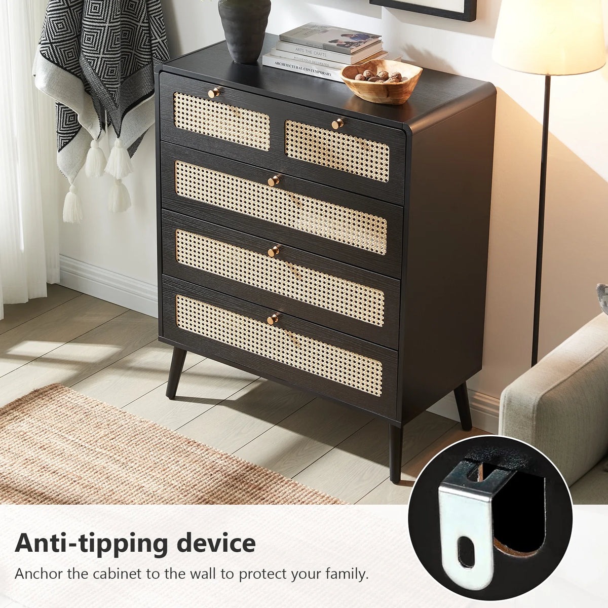 4 Drawer Natural Rattan Wood Dresser K180022