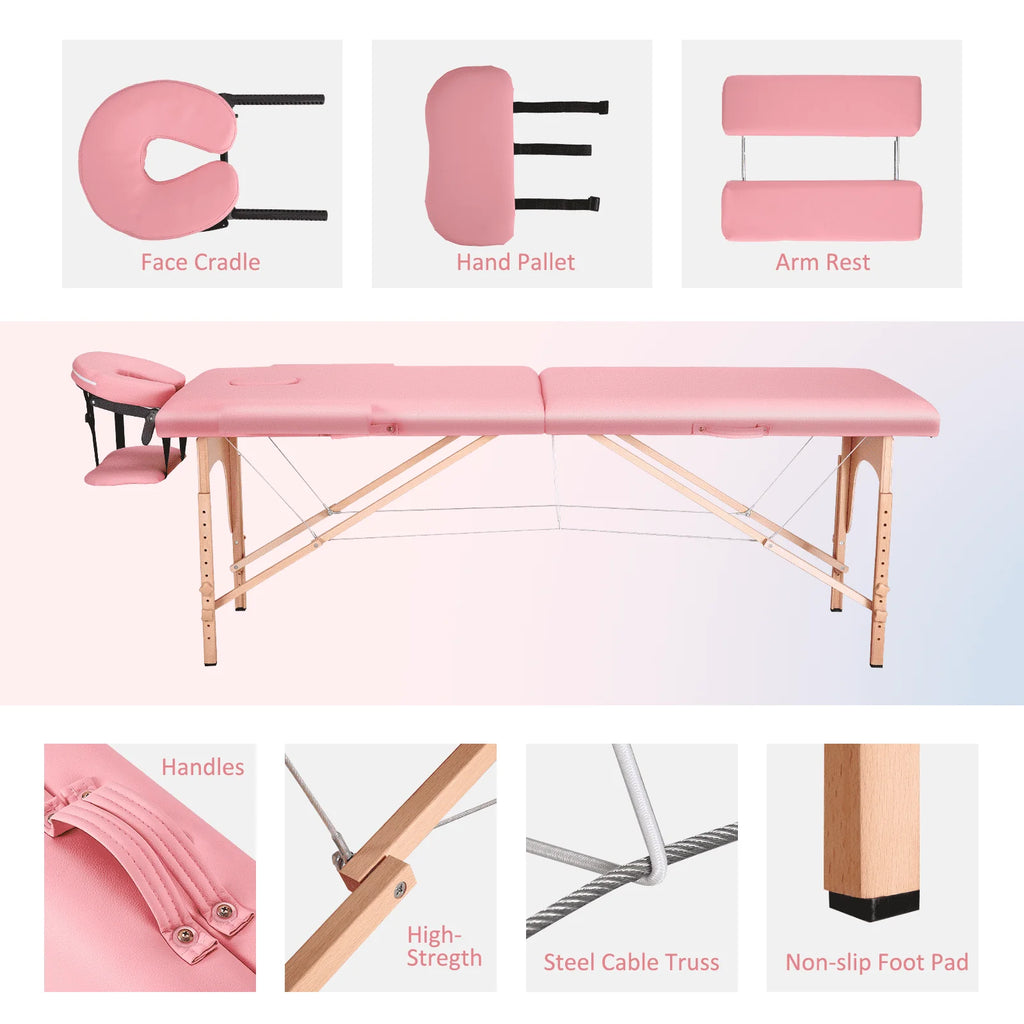 Pink Portable Massage Table 84 Inches 2 Fold Adjustable M130
