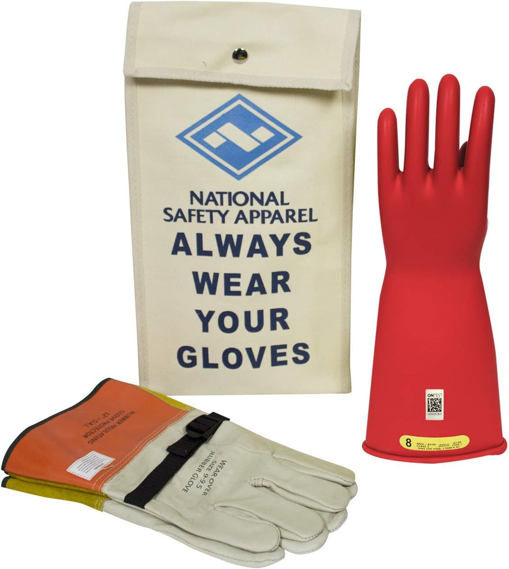 Class 2 Black Rubber Voltage Insulating Glove Kit with Leather Protectors H586971