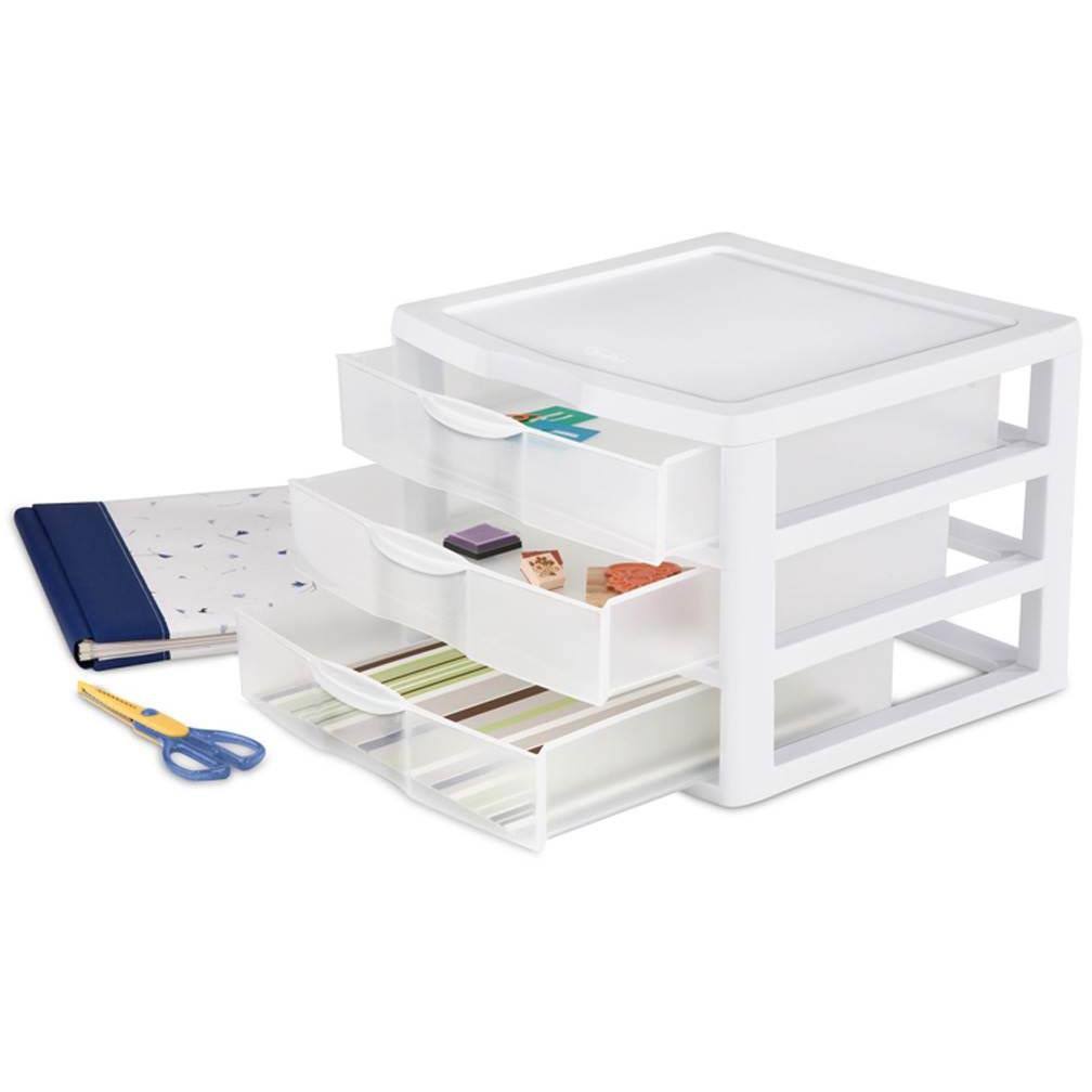 White & Clear Countertop 3-Drawer Desktop Storage Unit (12 Pack) W656