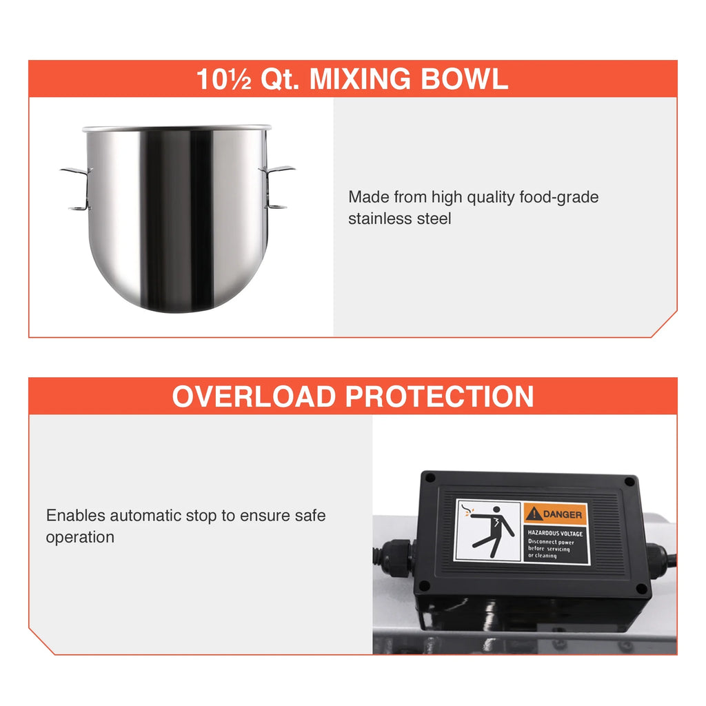 10Qt 600W Commercial Stand Mixer with 3 Attachment W156703