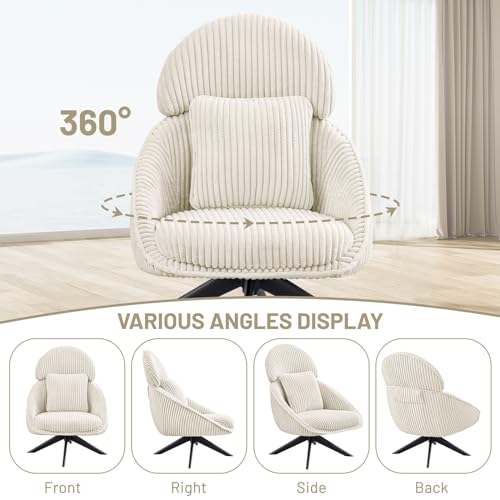 Grey Corduroy Swivel Accent Chair with Arms and Pillow F293768