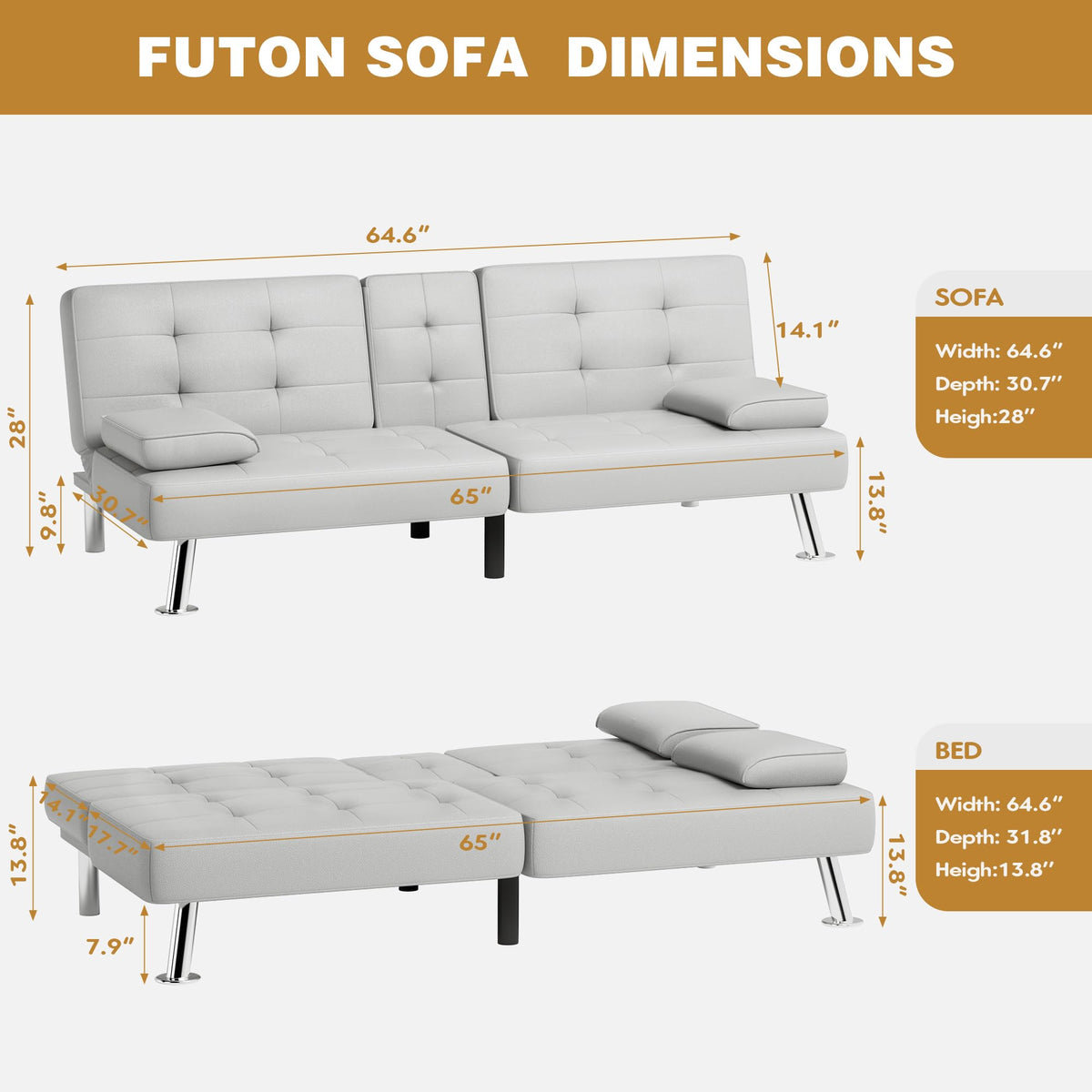 White Faux Leather Sofa Bed with Cup Holders C103626