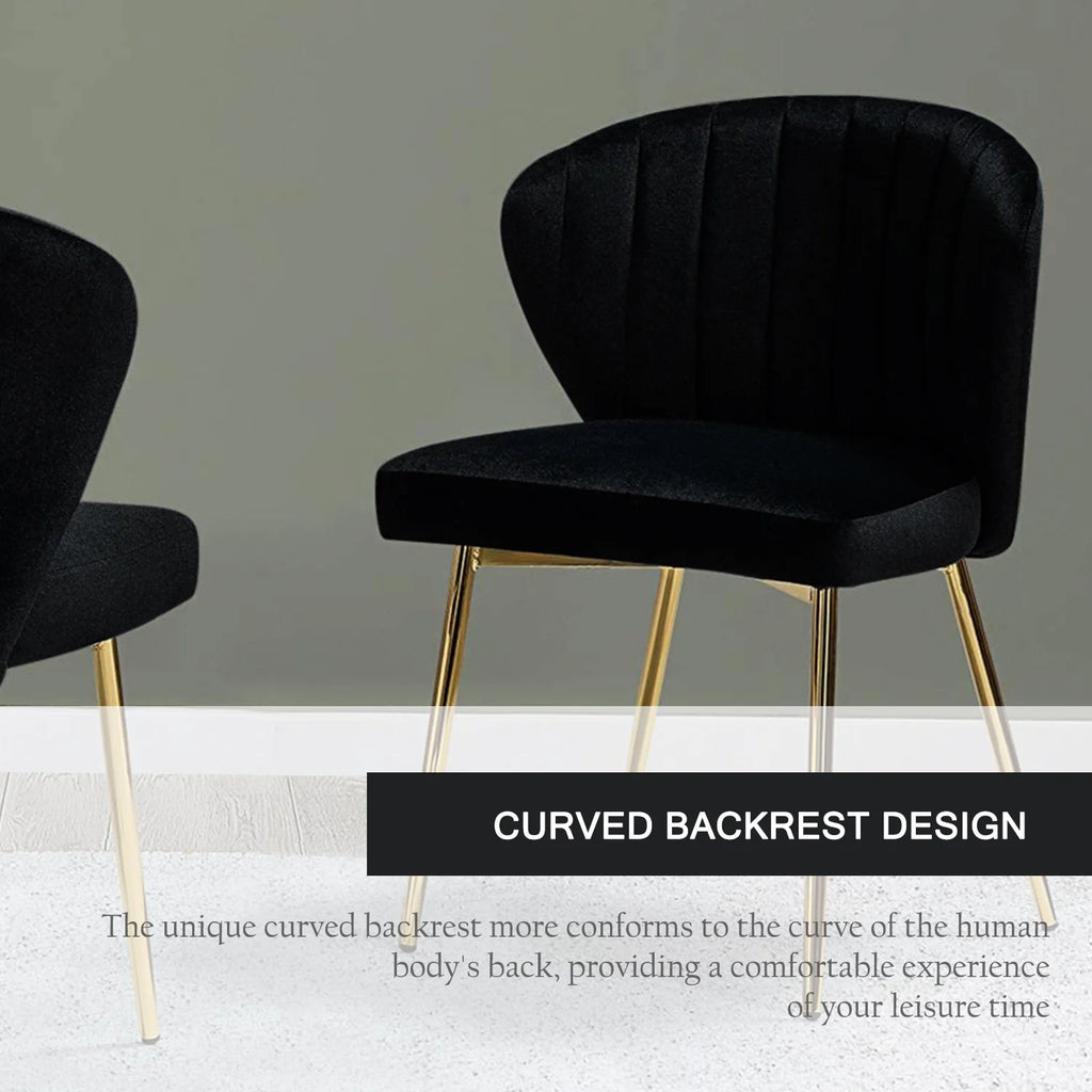Black Velvet Upholstered Wingback Dining Chairs Set of 4 with Metal Legs P972