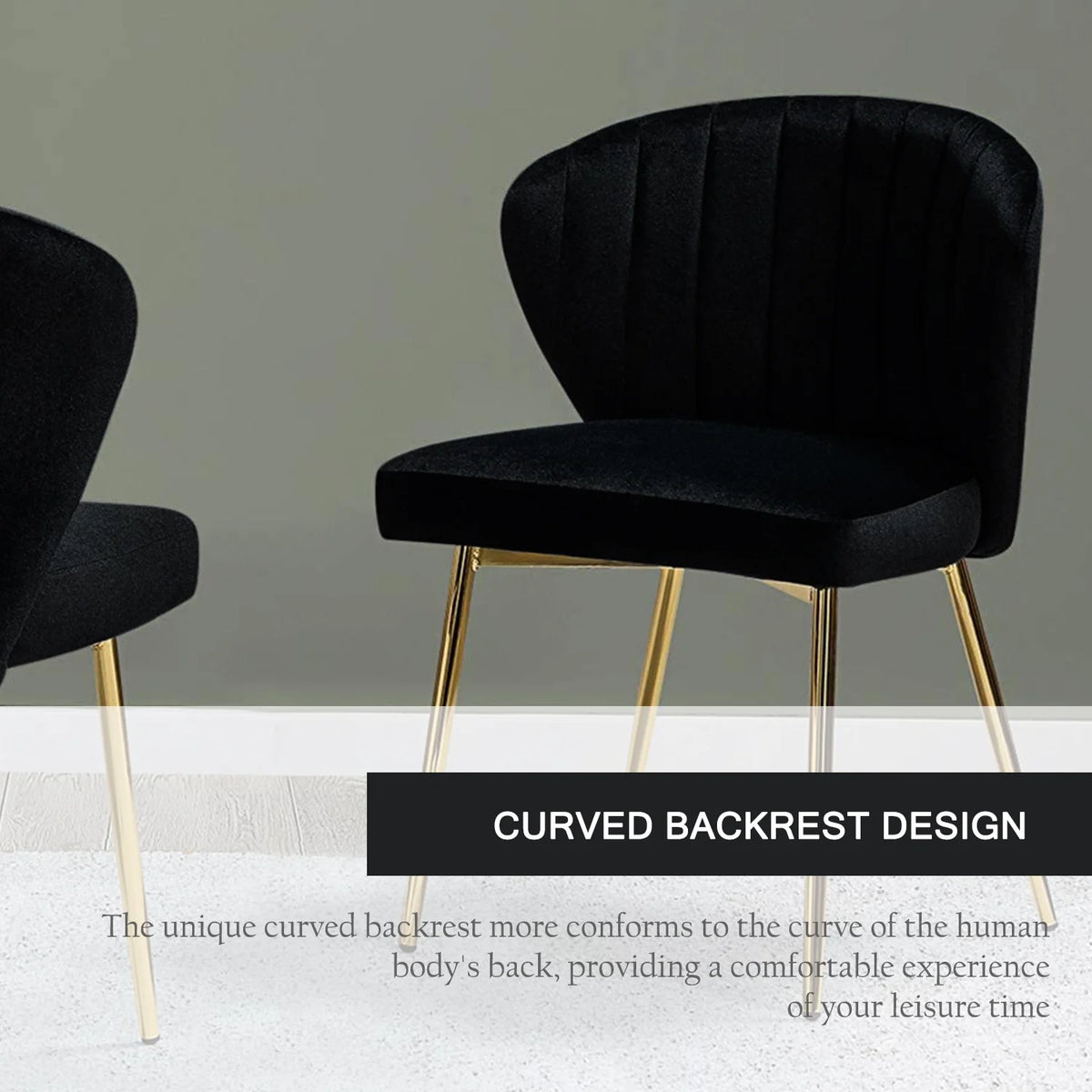 Black Velvet Upholstered Wingback Dining Chairs Set of 4 with Metal Legs P972