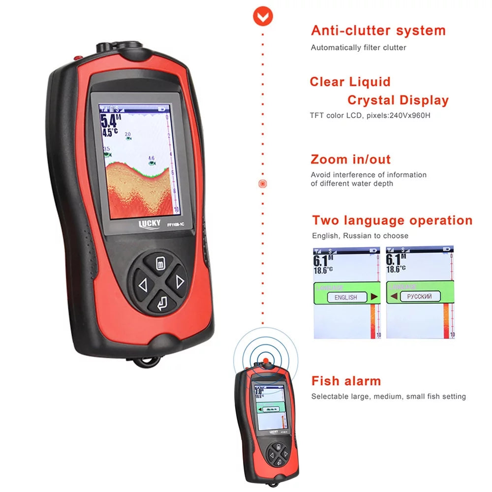 Portable Fish Finder 100M/300FT Depth Fish Alarm Wired Fish Detector L409514
