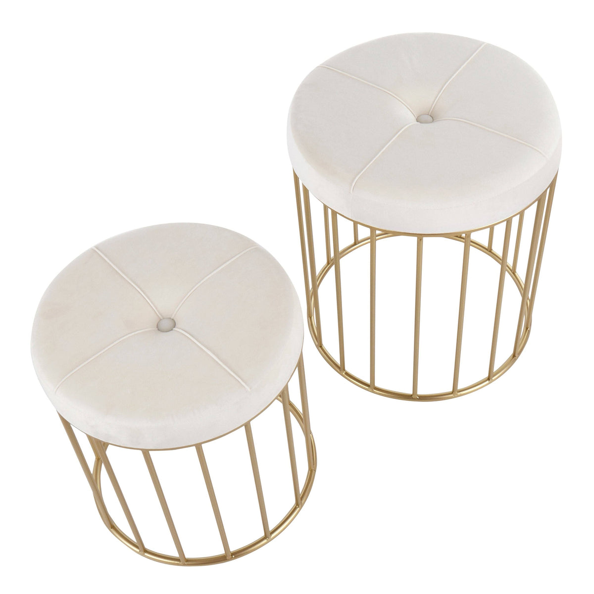Gold Metal Pink Velvet Nesting Ottoman Set U7967