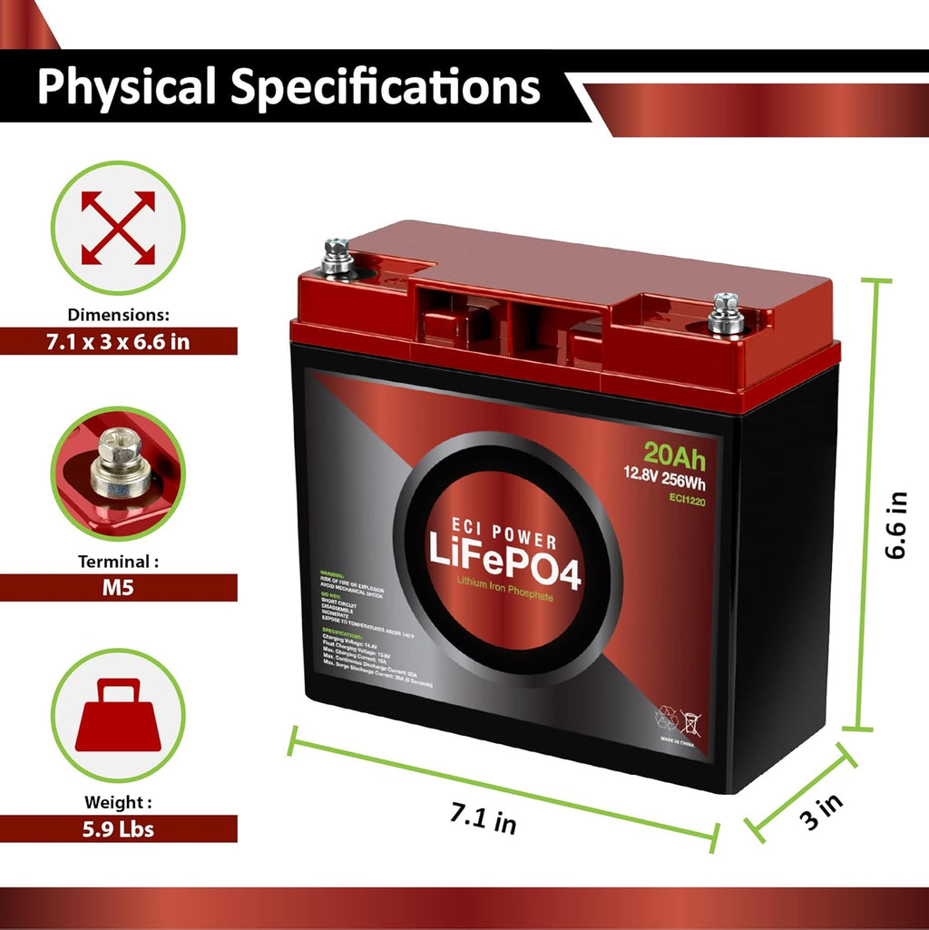 12V 20Ah Lithium LiFePO4 Deep Cycle Rechargeable Battery F8599