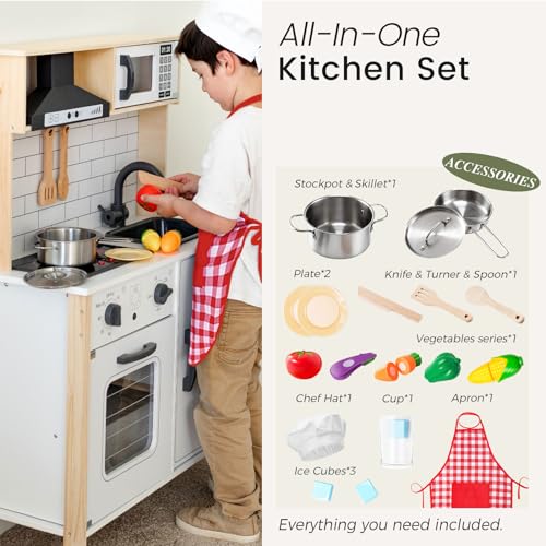 Wooden Kids Play Kitchen with Real Lights & Sounds W615713