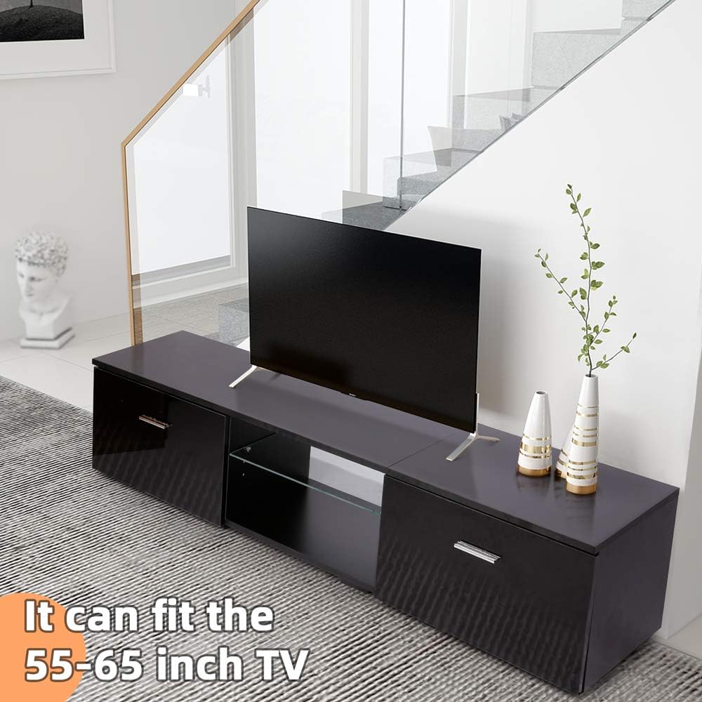 Black TV Stand with Storage Cabinets U7019