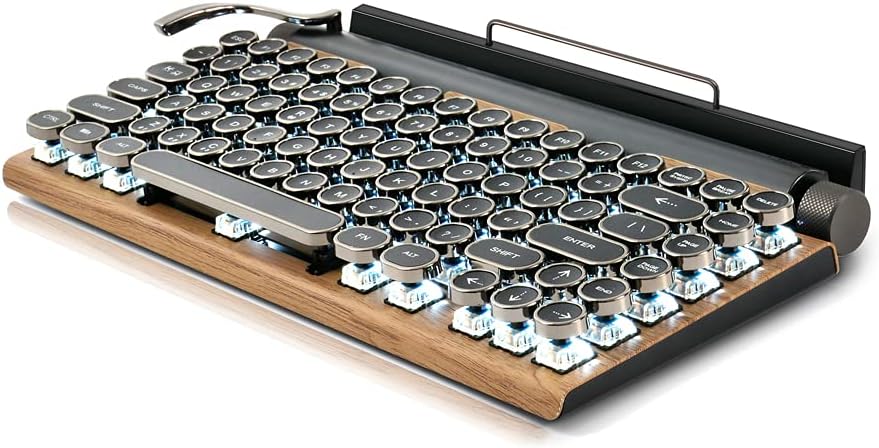 Retro Typewriter Keyboard, Electric Typewriter Vintage, Mechanical Bluetooth 5.0, Black B507
