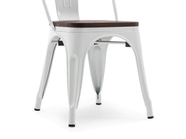 Set of 4 White Wood Seat Metal Bistro Dining Chairs W43376