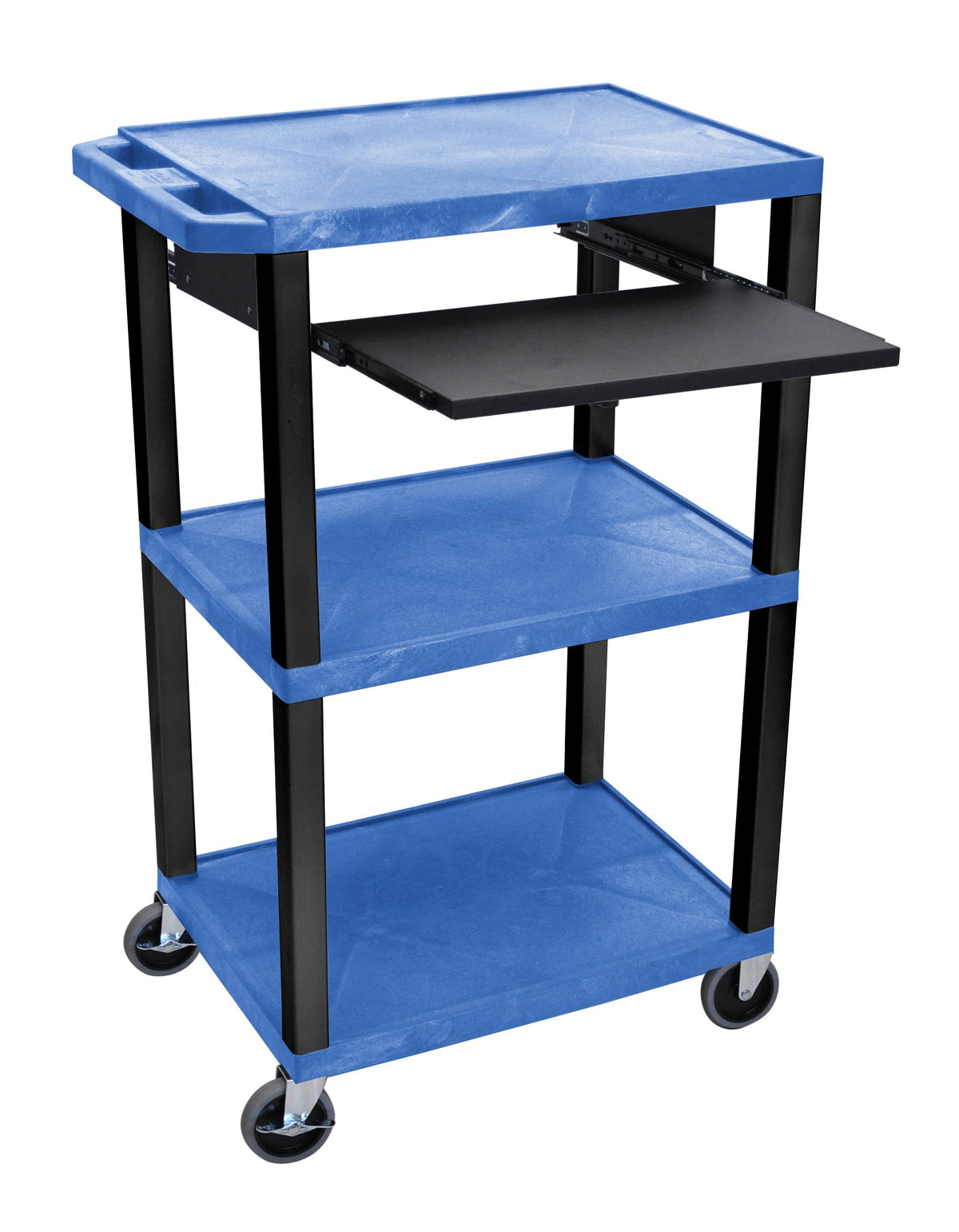 Blue 3 Shelf Cart with Black Pullout Shelf K5588
