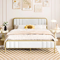 Gold Queen Size Velvet Fabric Headboard Metal Platform Bed D968937