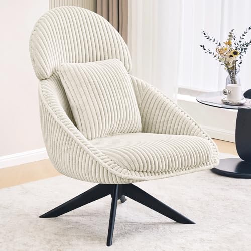 Grey Corduroy Swivel Accent Chair with Arms and Pillow F293768
