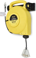45 Ft Retractable Extension Cord Reel with 3 Electrical Outlets Heavy Duty Yellow Case Black Cable V420