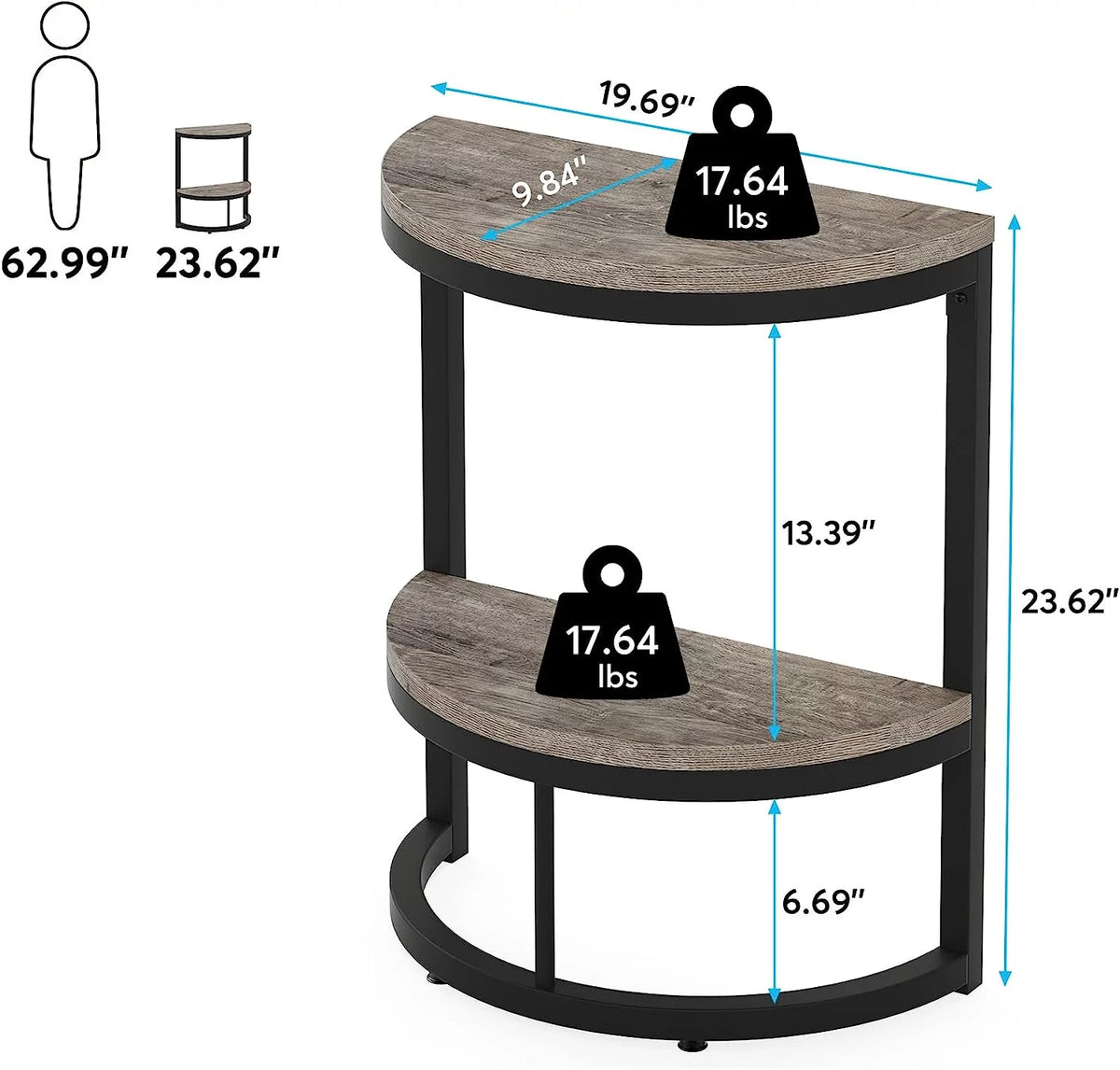 2-Tier Half Round Wood End Table V6256