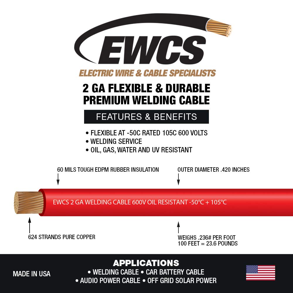 Red 25 Feet Extra Flexible Welding Cable X722